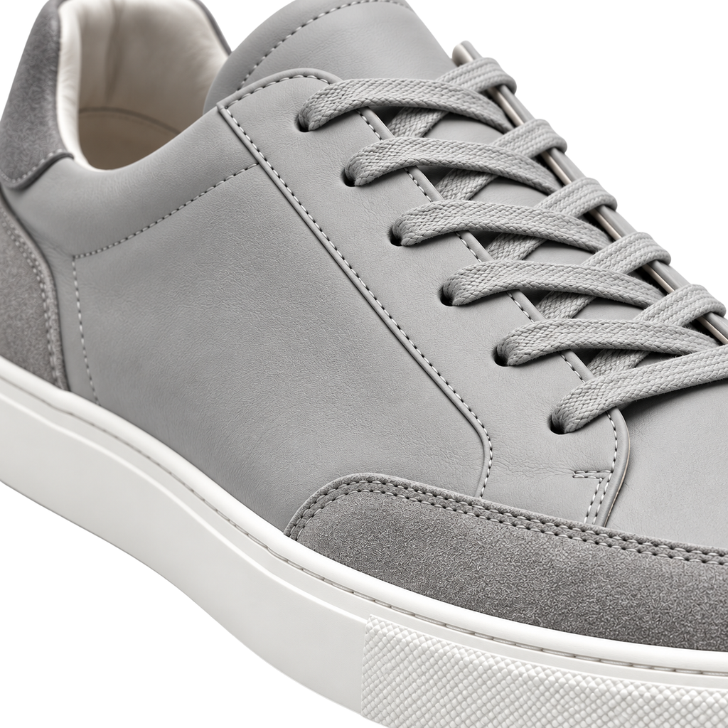 Premium Leather & Suede Low-Top Trainers – Light Grey | OSTTRAVALLE